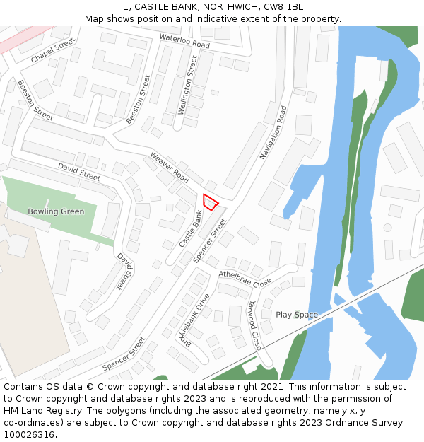 1, CASTLE BANK, NORTHWICH, CW8 1BL: Location map and indicative extent of plot