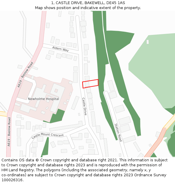 1, CASTLE DRIVE, BAKEWELL, DE45 1AS: Location map and indicative extent of plot