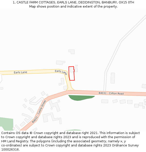 1, CASTLE FARM COTTAGES, EARLS LANE, DEDDINGTON, BANBURY, OX15 0TH: Location map and indicative extent of plot