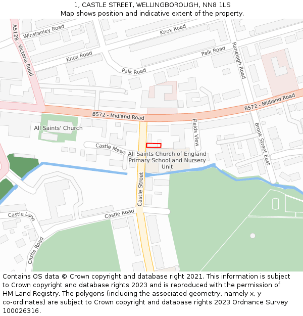 1, CASTLE STREET, WELLINGBOROUGH, NN8 1LS: Location map and indicative extent of plot