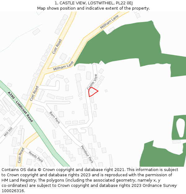 1, CASTLE VIEW, LOSTWITHIEL, PL22 0EJ: Location map and indicative extent of plot