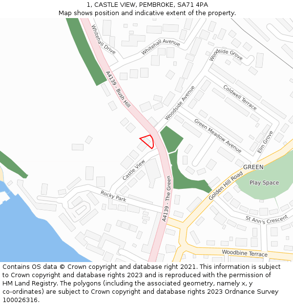 1, CASTLE VIEW, PEMBROKE, SA71 4PA: Location map and indicative extent of plot