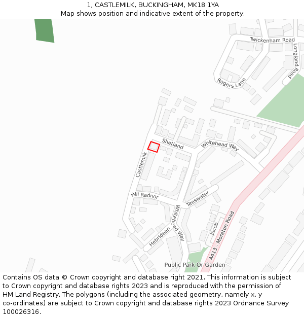 1, CASTLEMILK, BUCKINGHAM, MK18 1YA: Location map and indicative extent of plot