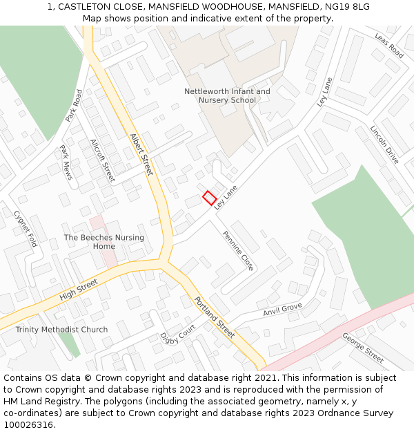 1, CASTLETON CLOSE, MANSFIELD WOODHOUSE, MANSFIELD, NG19 8LG: Location map and indicative extent of plot