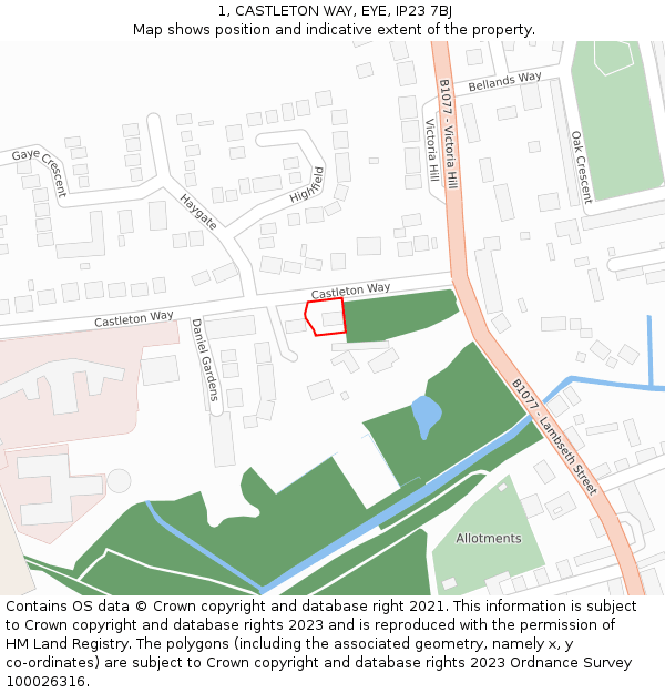 1, CASTLETON WAY, EYE, IP23 7BJ: Location map and indicative extent of plot