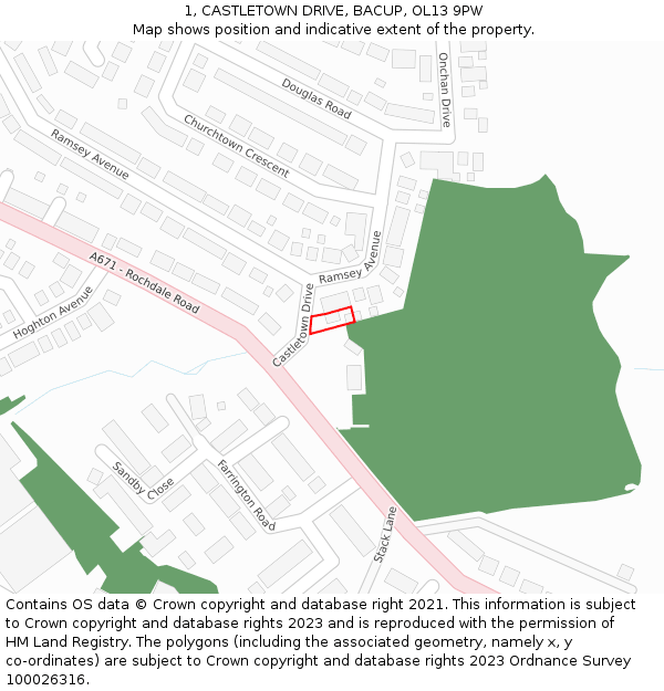 1, CASTLETOWN DRIVE, BACUP, OL13 9PW: Location map and indicative extent of plot