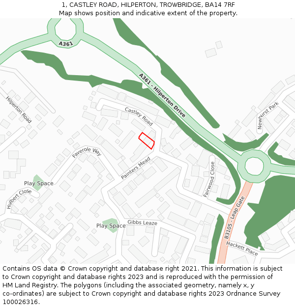 1, CASTLEY ROAD, HILPERTON, TROWBRIDGE, BA14 7RF: Location map and indicative extent of plot