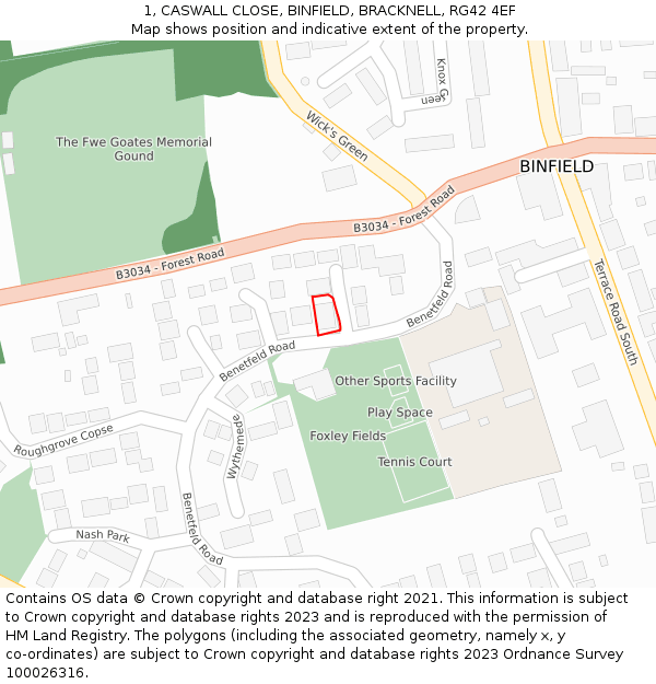 1, CASWALL CLOSE, BINFIELD, BRACKNELL, RG42 4EF: Location map and indicative extent of plot