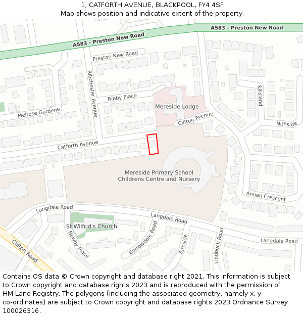 1, CATFORTH AVENUE, BLACKPOOL, FY4 4SF: Location map and indicative extent of plot