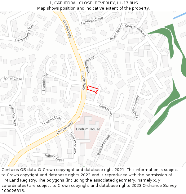 1, CATHEDRAL CLOSE, BEVERLEY, HU17 8US: Location map and indicative extent of plot