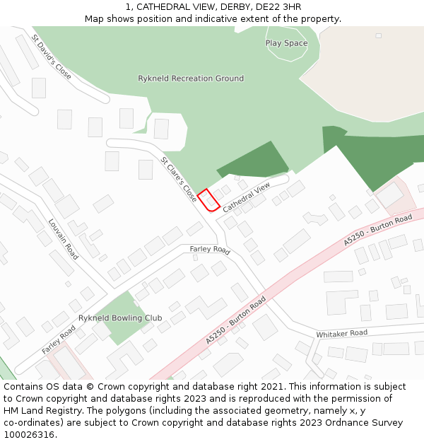 1, CATHEDRAL VIEW, DERBY, DE22 3HR: Location map and indicative extent of plot