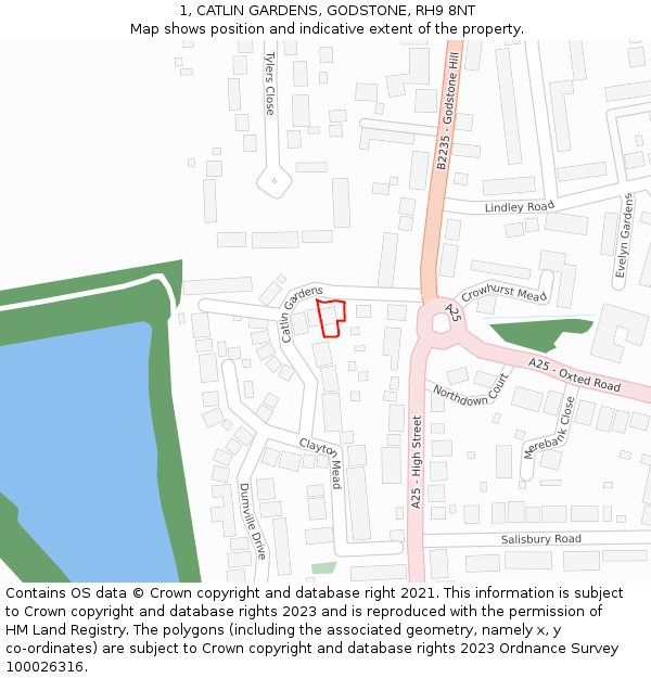 1, CATLIN GARDENS, GODSTONE, RH9 8NT: Location map and indicative extent of plot