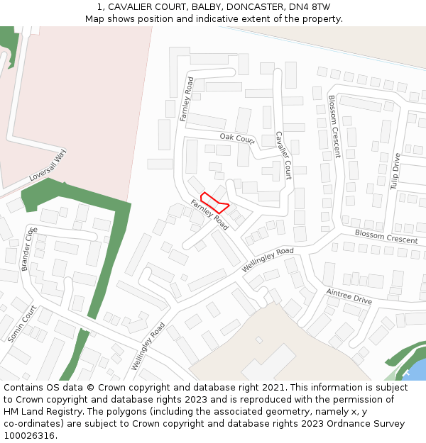 1, CAVALIER COURT, BALBY, DONCASTER, DN4 8TW: Location map and indicative extent of plot