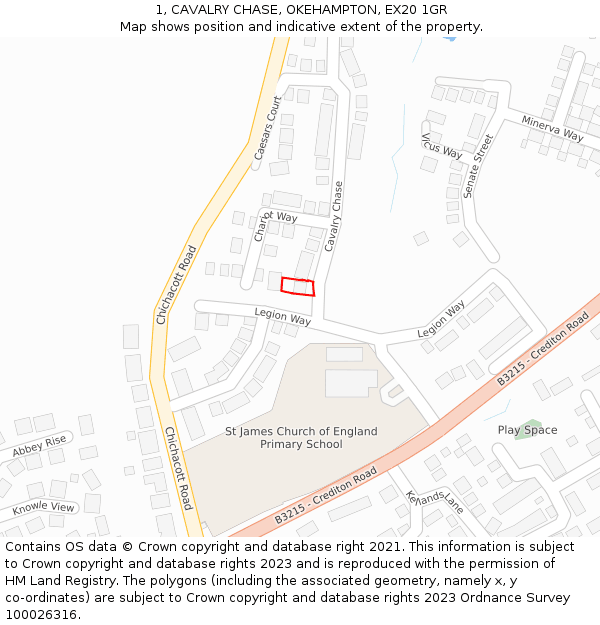 1, CAVALRY CHASE, OKEHAMPTON, EX20 1GR: Location map and indicative extent of plot