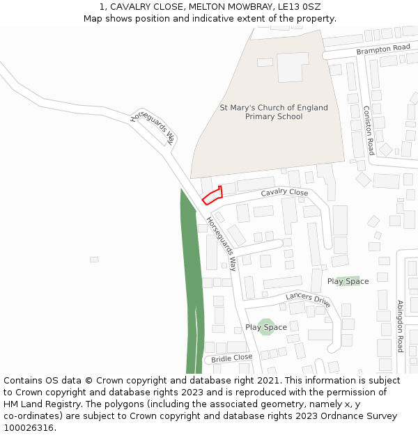1, CAVALRY CLOSE, MELTON MOWBRAY, LE13 0SZ: Location map and indicative extent of plot