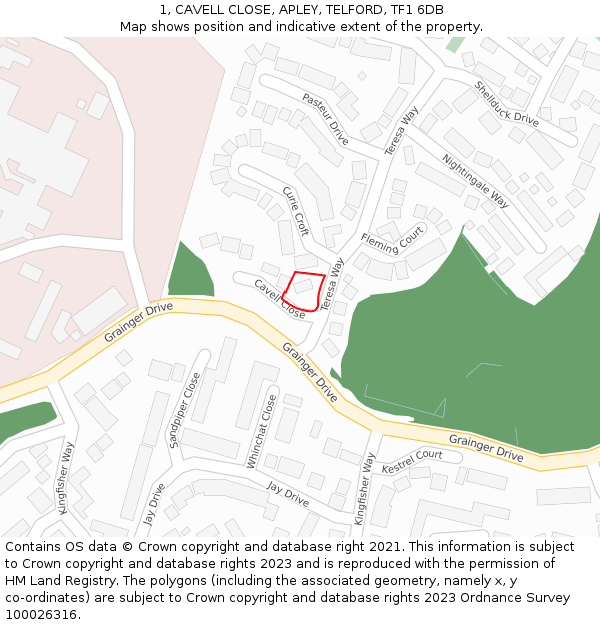 1, CAVELL CLOSE, APLEY, TELFORD, TF1 6DB: Location map and indicative extent of plot