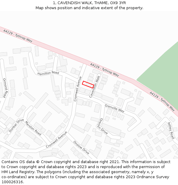 1, CAVENDISH WALK, THAME, OX9 3YR: Location map and indicative extent of plot