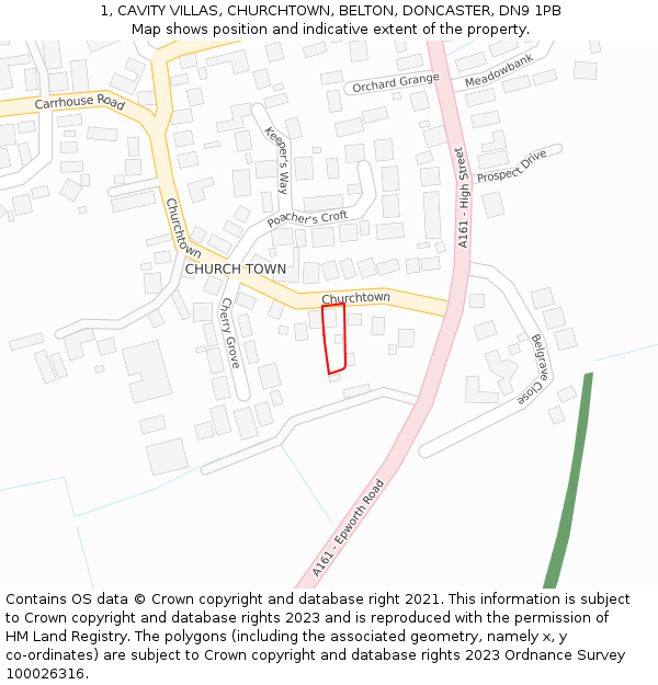 1, CAVITY VILLAS, CHURCHTOWN, BELTON, DONCASTER, DN9 1PB: Location map and indicative extent of plot