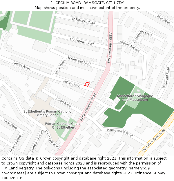 1, CECILIA ROAD, RAMSGATE, CT11 7DY: Location map and indicative extent of plot