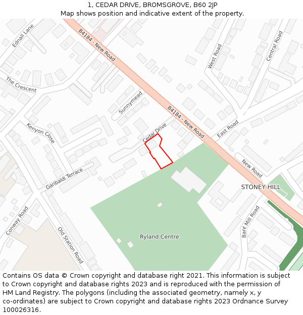 1, CEDAR DRIVE, BROMSGROVE, B60 2JP: Location map and indicative extent of plot