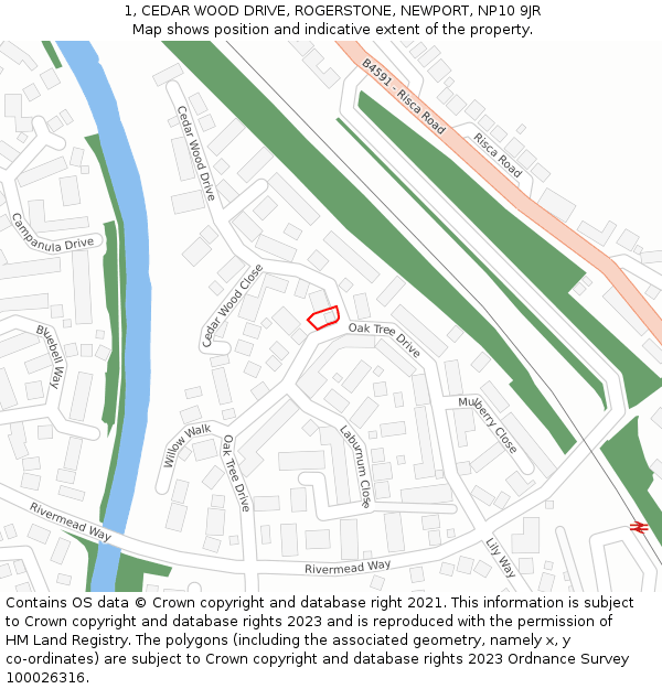 1, CEDAR WOOD DRIVE, ROGERSTONE, NEWPORT, NP10 9JR: Location map and indicative extent of plot