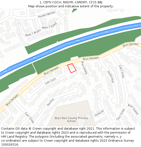 1, CEFN COCH, RADYR, CARDIFF, CF15 8BJ: Location map and indicative extent of plot