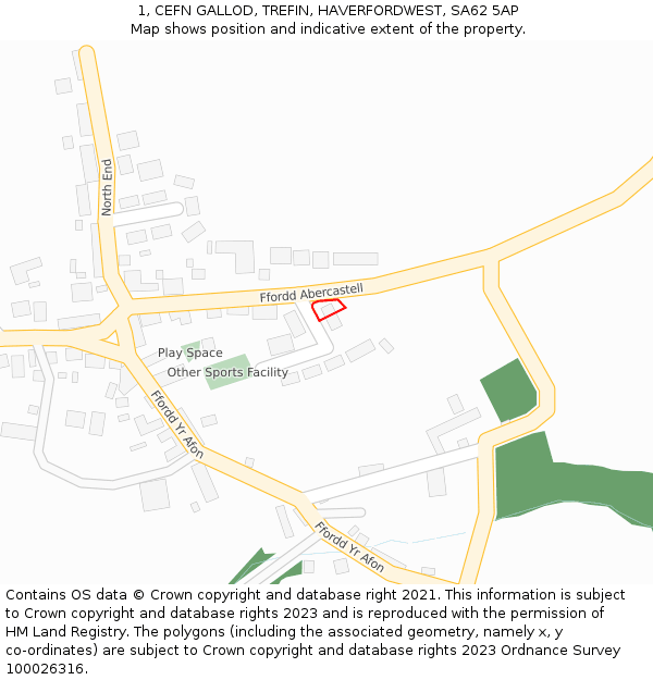 1, CEFN GALLOD, TREFIN, HAVERFORDWEST, SA62 5AP: Location map and indicative extent of plot