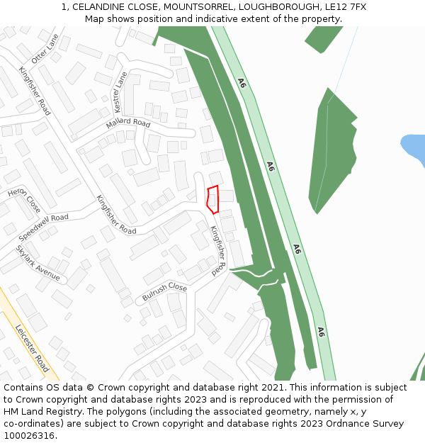 1, CELANDINE CLOSE, MOUNTSORREL, LOUGHBOROUGH, LE12 7FX: Location map and indicative extent of plot
