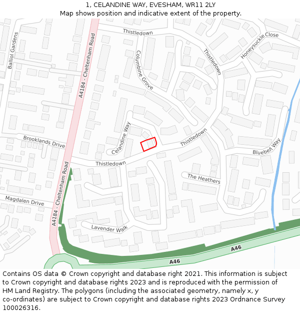 1, CELANDINE WAY, EVESHAM, WR11 2LY: Location map and indicative extent of plot