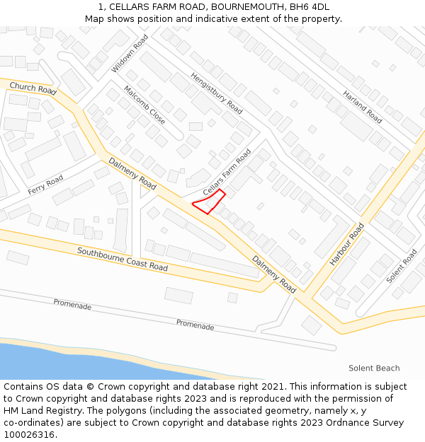 1, CELLARS FARM ROAD, BOURNEMOUTH, BH6 4DL: Location map and indicative extent of plot