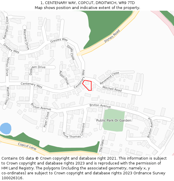 1, CENTENARY WAY, COPCUT, DROITWICH, WR9 7TD: Location map and indicative extent of plot