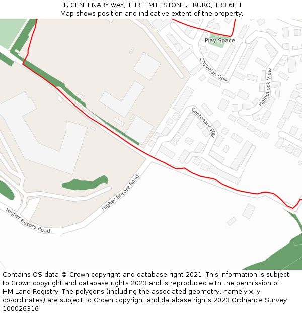 1, CENTENARY WAY, THREEMILESTONE, TRURO, TR3 6FH: Location map and indicative extent of plot