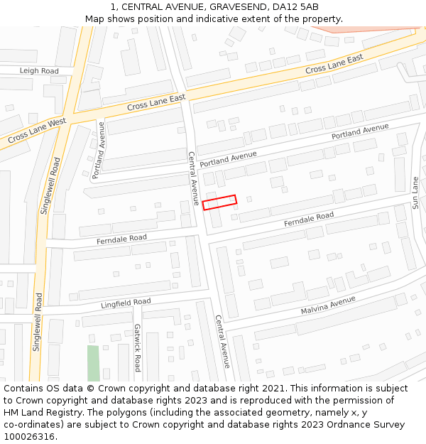 1, CENTRAL AVENUE, GRAVESEND, DA12 5AB: Location map and indicative extent of plot