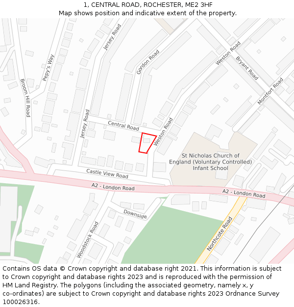 1, CENTRAL ROAD, ROCHESTER, ME2 3HF: Location map and indicative extent of plot