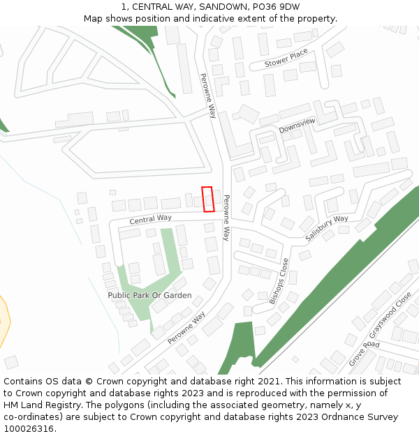 1, CENTRAL WAY, SANDOWN, PO36 9DW: Location map and indicative extent of plot