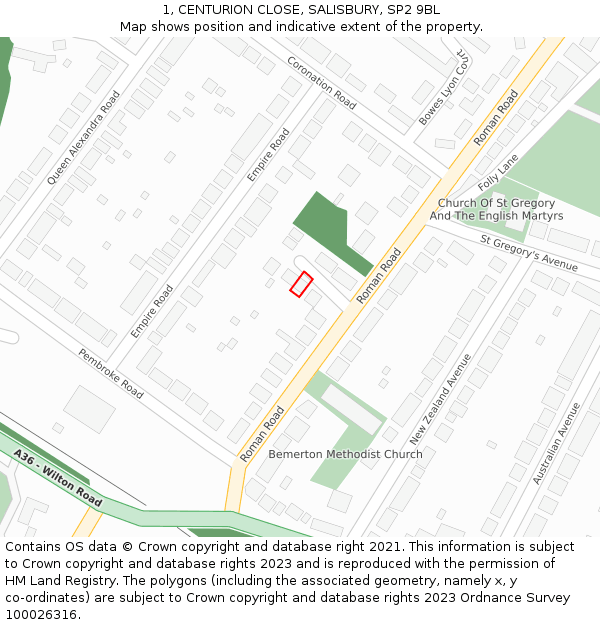 1, CENTURION CLOSE, SALISBURY, SP2 9BL: Location map and indicative extent of plot