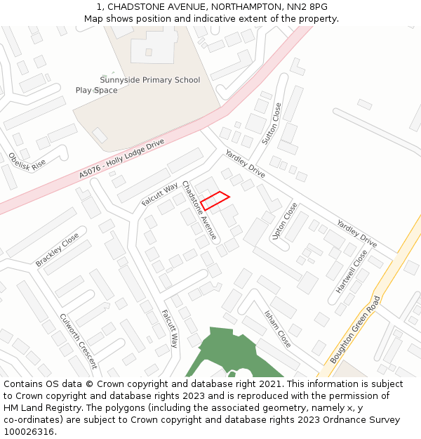 1, CHADSTONE AVENUE, NORTHAMPTON, NN2 8PG: Location map and indicative extent of plot