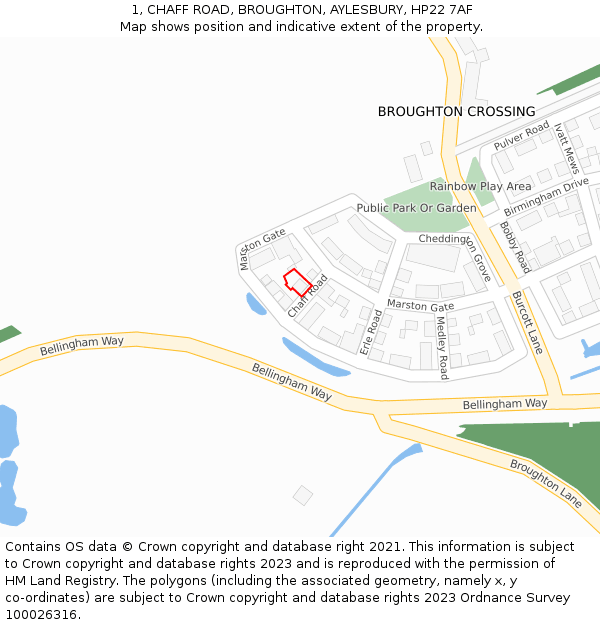 1, CHAFF ROAD, BROUGHTON, AYLESBURY, HP22 7AF: Location map and indicative extent of plot