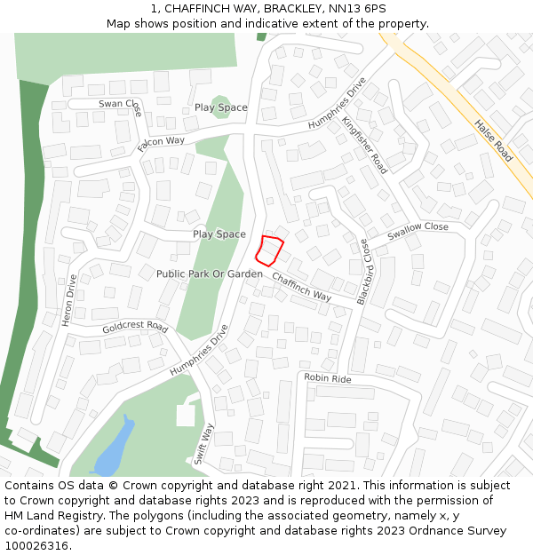 1, CHAFFINCH WAY, BRACKLEY, NN13 6PS: Location map and indicative extent of plot