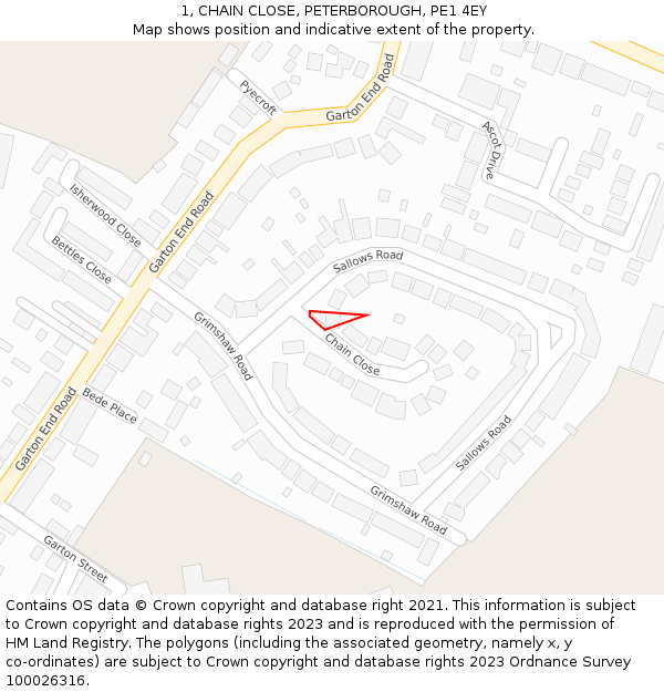 1, CHAIN CLOSE, PETERBOROUGH, PE1 4EY: Location map and indicative extent of plot
