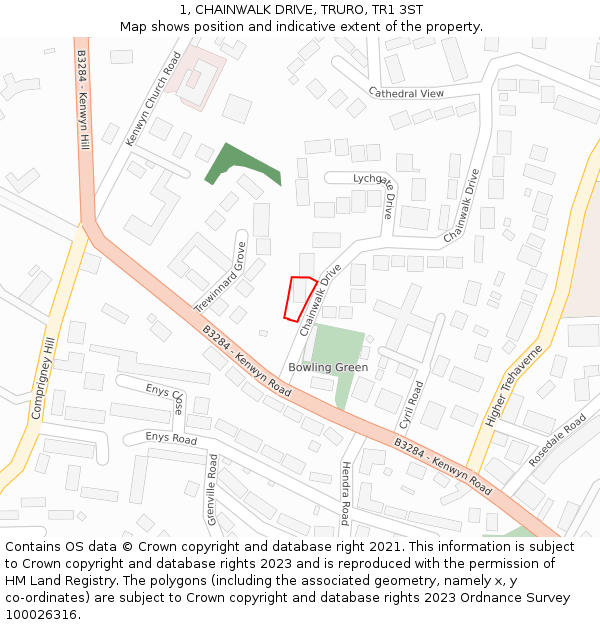 1, CHAINWALK DRIVE, TRURO, TR1 3ST: Location map and indicative extent of plot