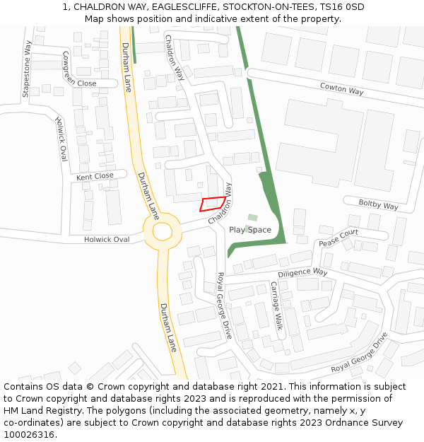 1, CHALDRON WAY, EAGLESCLIFFE, STOCKTON-ON-TEES, TS16 0SD: Location map and indicative extent of plot