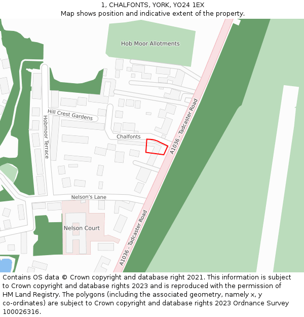 1, CHALFONTS, YORK, YO24 1EX: Location map and indicative extent of plot