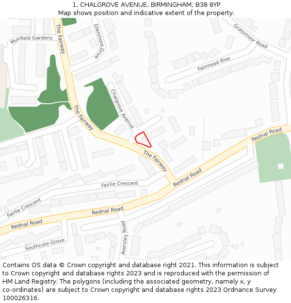 1, CHALGROVE AVENUE, BIRMINGHAM, B38 8YP: Location map and indicative extent of plot