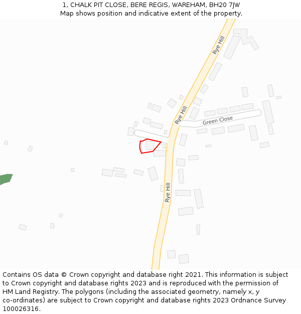 1, CHALK PIT CLOSE, BERE REGIS, WAREHAM, BH20 7JW: Location map and indicative extent of plot