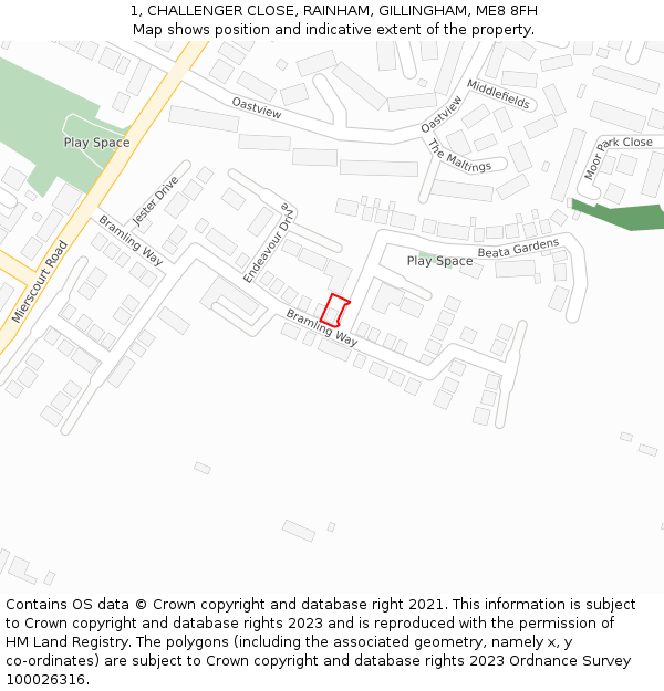 1, CHALLENGER CLOSE, RAINHAM, GILLINGHAM, ME8 8FH: Location map and indicative extent of plot