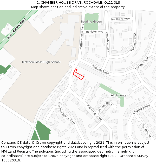 1, CHAMBER HOUSE DRIVE, ROCHDALE, OL11 3LS: Location map and indicative extent of plot