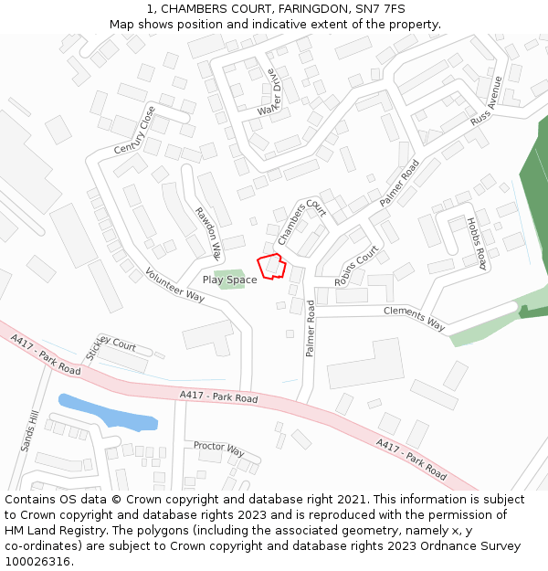 1, CHAMBERS COURT, FARINGDON, SN7 7FS: Location map and indicative extent of plot