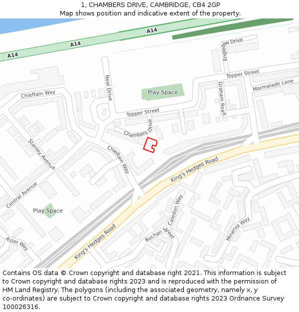 1, CHAMBERS DRIVE, CAMBRIDGE, CB4 2GP: Location map and indicative extent of plot