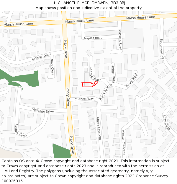 1, CHANCEL PLACE, DARWEN, BB3 3RJ: Location map and indicative extent of plot